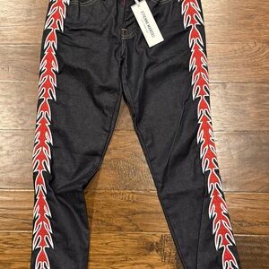 NWT Etienne Marcel Black Jeans with Red Embroidery